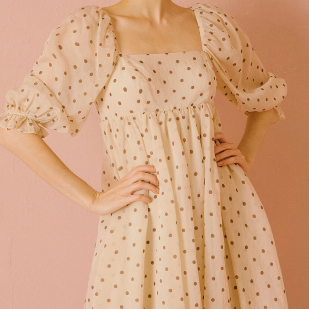 NWT Storia Polka Dot‎ Babydoll Dress Neutral Small